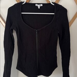 Good American Black Ribbed Long Sleeve Top Size 2